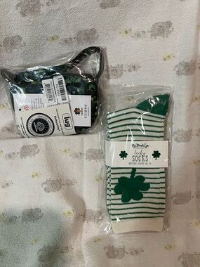 lug Disco Pouch in Geo Shamrock and Shamrock Socks. Lucky Combo